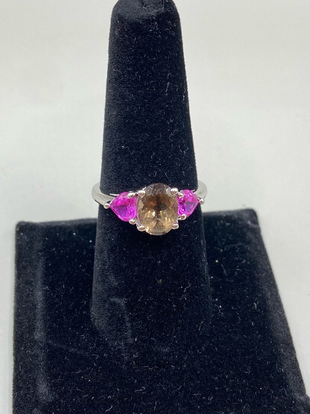 SAI Sterling Silver Brown and Pink Gemstone Ring